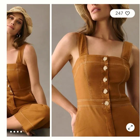 Portside Button-Front Jumpsuit by Maeve Anthro Brown Wide Leg Colette size 16W - Picture 4 of 11